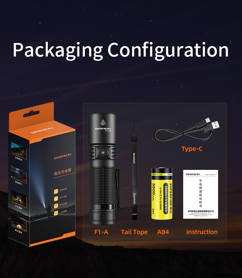 Details of SUPERFIRE F1-A High Power Flashlight