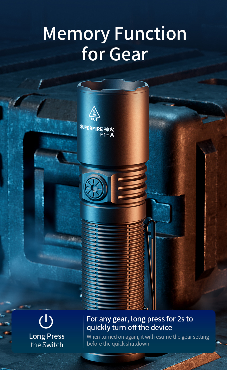 Details of SUPERFIRE F1-A High Power Flashlight