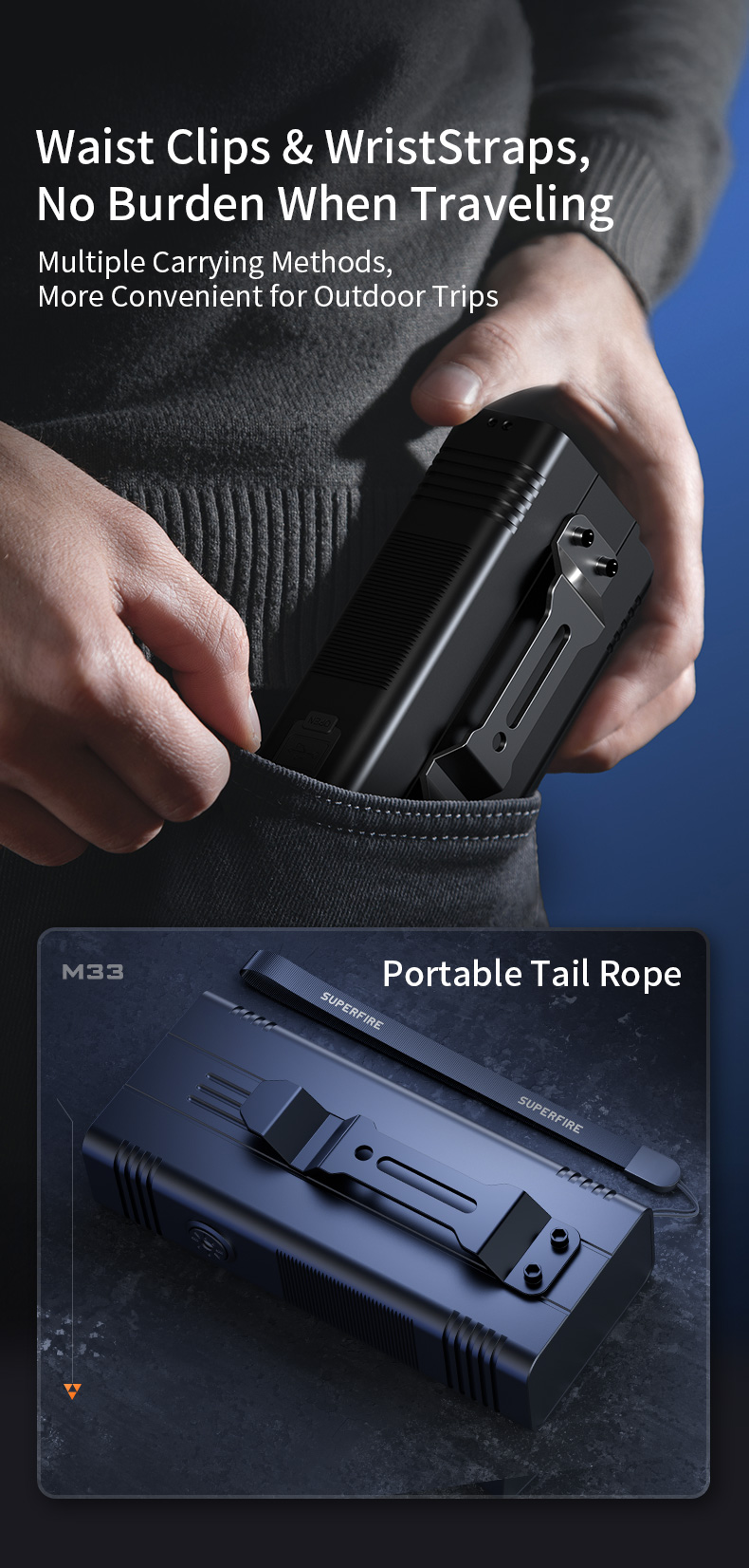 Details of Superfire M33-high-power-flashlight
