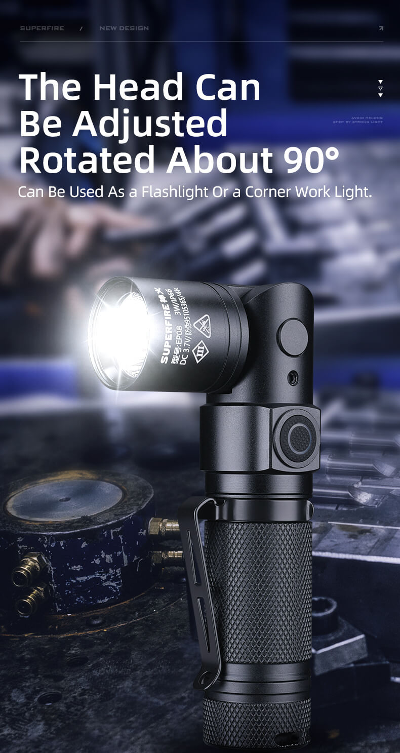 SUPERFIRE EP08 Angle Anti-Explosion Flashlight - 270 Lumens LED Safety Light Details